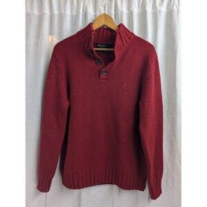 Nautica Mens Large collared 4 button sweater red speckled wool blend warm SW7